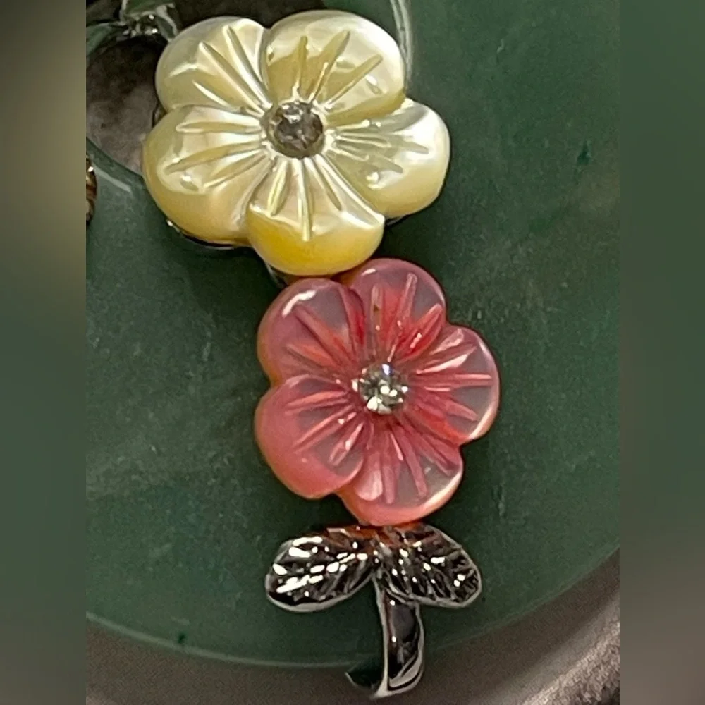 Natural Green Jade Pendant With Fresh Water Pearl Floral, Stainless Steel - Picture 4 of 8